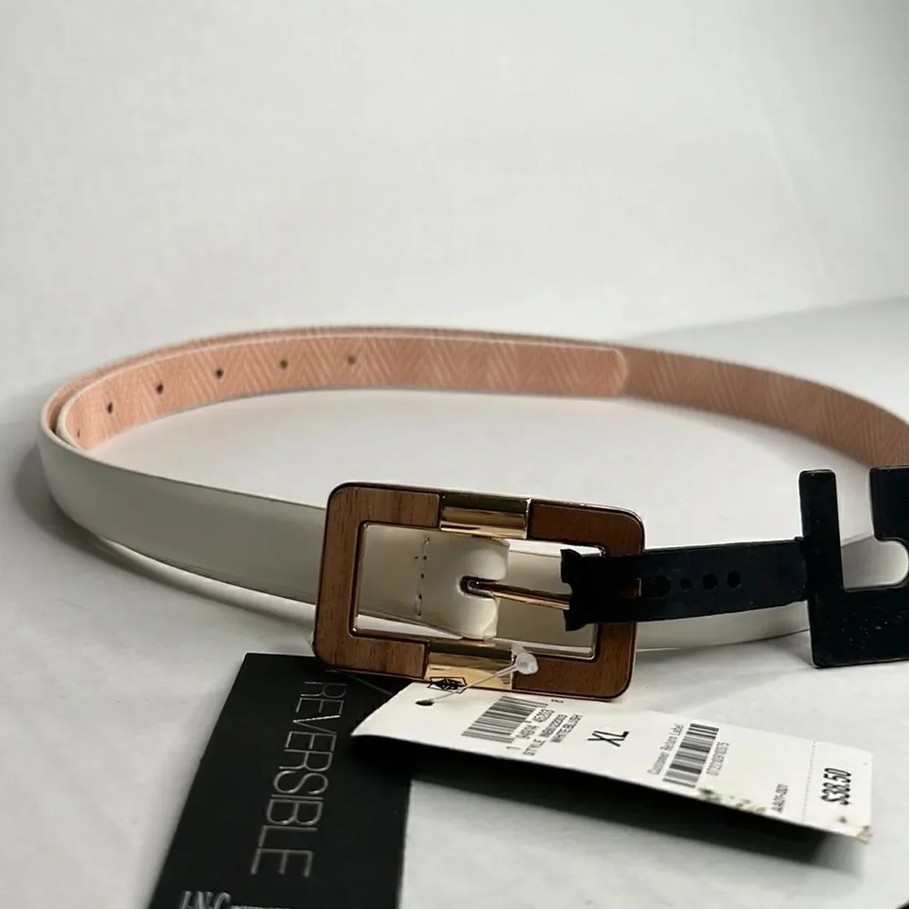 INC white and blush reversible vegan leather belt size XL NWT